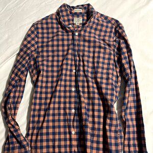 J. Crew Non-Iron Slim Fit Button Down Orange and Navy Casual Shirt - Size XS